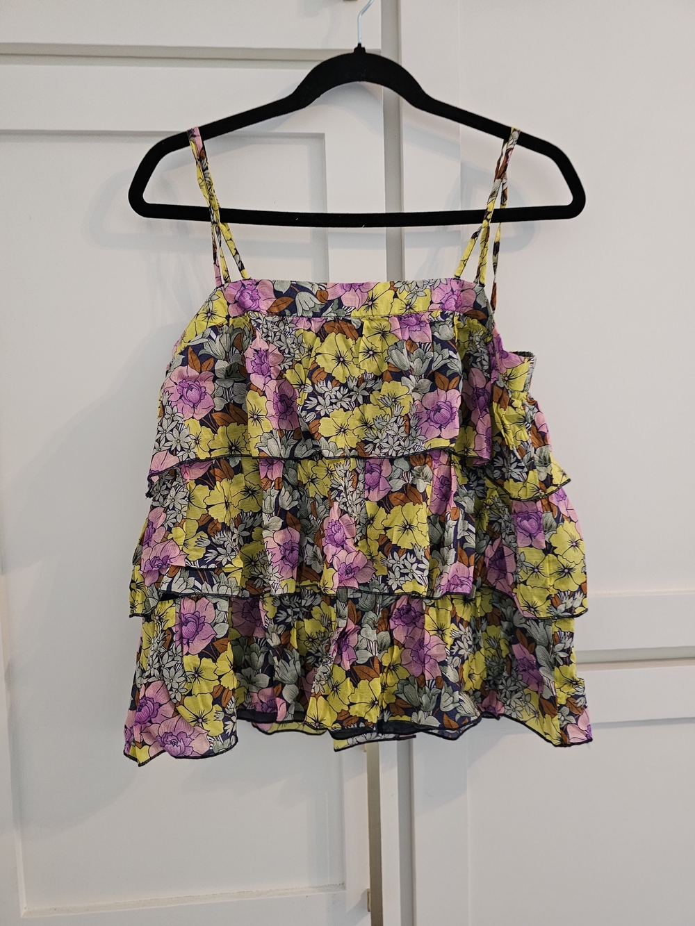 Tiered Floral Spaghetti Strap Camisole - Yellow & Pink